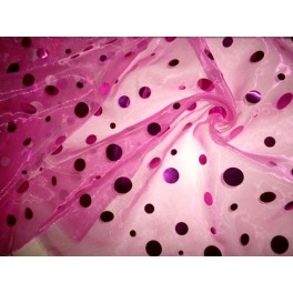 TISSU ORGANZA UNI ROSE POIS A0014