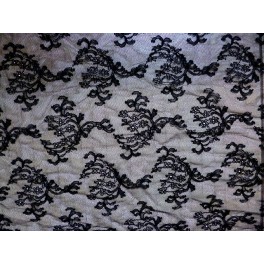 TISSU DENTELLE FLEURS NOIR  A0064