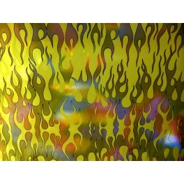 TISSU JERSEY IMPRIMÉ FLAMMES MULTICOLORES FOND JAUNE A0004