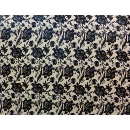 TISSU BROCART FOND BEIGE IMPRIME FLEURS BLEU NUIT A0066