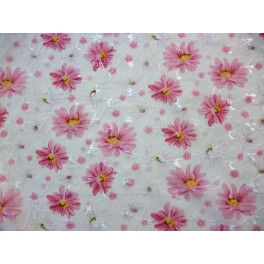 TISSU COTON BRODE FLEURS ROSE FOND BLANC A0115 TISSU COTON BRODE FLEURS ROSE FOND BLANC A0115