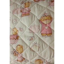 TISSU MATELASSÉ IMPRIME DES OURS ROSE SUR FOND BLANC A0002 