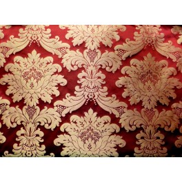 TISSU AMEUBLEMENT BAROQUE DORE FOND BORDEAUX A0003