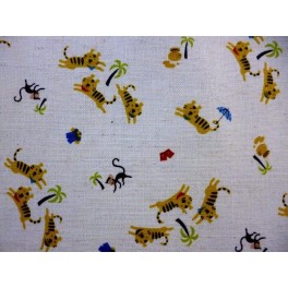 TISSU JAPONAIS TIGRE JAUNE FOND BLANC CASSE  A0002