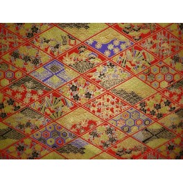 TISSU JAPONAIS IMPRIME FLEURS FOND ROUGE A0007