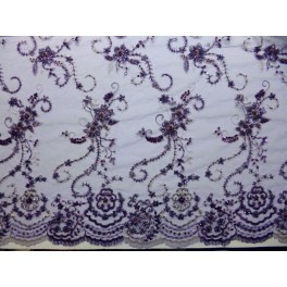 TISSU DENTELLE PERLE VIOLET A0005