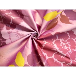 TISSU SOIE SAUVAGE IMPRIME FLEURS fond ROSE PARME A0014 TISSU SOIE SAUVAGE IMPRIME FLEURS fond ROSE PARME A0014