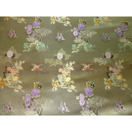 TISSU CHINOIS FLEURS ET OISEAUX FOND CHAMPAGNE A0002