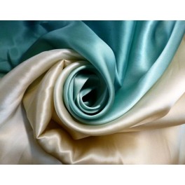 TISSU SATIN SOIE DÉGRADÉ  TURQUOISE ET BEIGE A0010