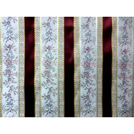 TISSU AMEUBLEMENT CLASSIQUE FRANCAIS RAYURES BORDEAUX ET BLANC CASSE A0021