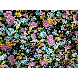 TISSU VISCOSE IMPRIME FLEURS SUR FOND NOIR A0002