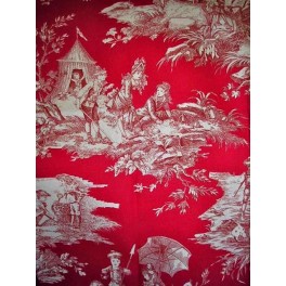 TISSU TOILE DE JOUY HISTOIRE D'EAU ROUGE  A0007